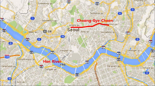 Plan de la rivière Cheonggyecheon à Séoul