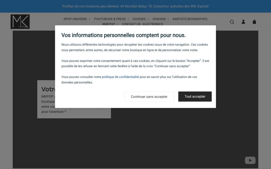 Capture d'écran du site web Mkpop